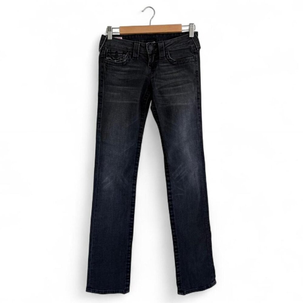 TRUE RELIGION DARK WASH GREY DENIM STRAIGHT SKINNY JEANS Y2K WOMENS 26